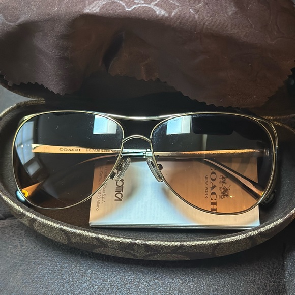 Coach Gold and Black Aviator Sunglasses - Picture 1 of 4